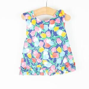 Vintage Collections for Children 90s Cross Back Tulip Print Top Blue Pink Sz 12m